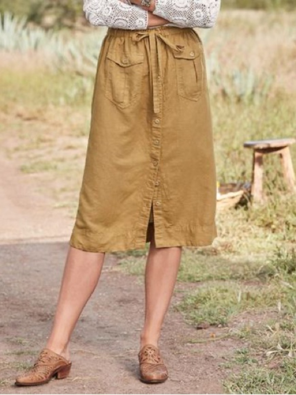 SUNDANCE Hailey Cargo Linen Blend Button Front Pencil Skirt Size Medium